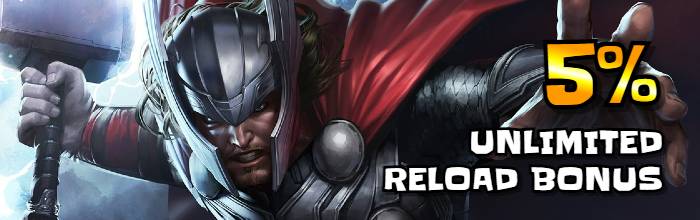 Thor give Unlimited 5% Reload Bonus that players can get every time make deposit